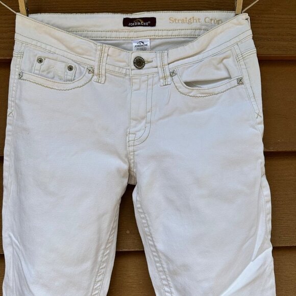 Vintage Jordache White Heavy Stitch Embroidered Y2K Straight Crop Capri Ankle Je - Picture 2 of 12